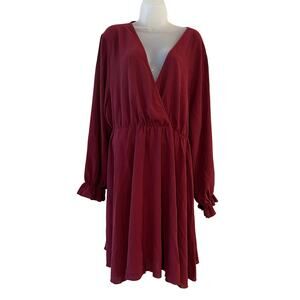 Scomchic Women's Long Sleeve Deep V-Neck Flowing Mini Dress Size 3XL New